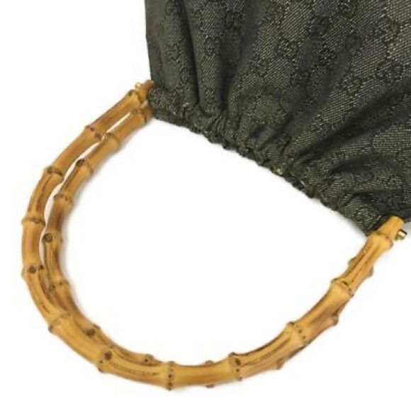 Gucci Bamboo GG Logo Navy Blue Canvas Hand Bag - Picture 3 of 14